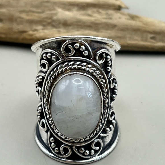 Elegant Sterling Silver and Rainbow Moonstone Ring